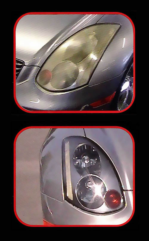 Light-Rite headlight cleaner before and after. professional UV headlight cleaner, restore yellow headlights